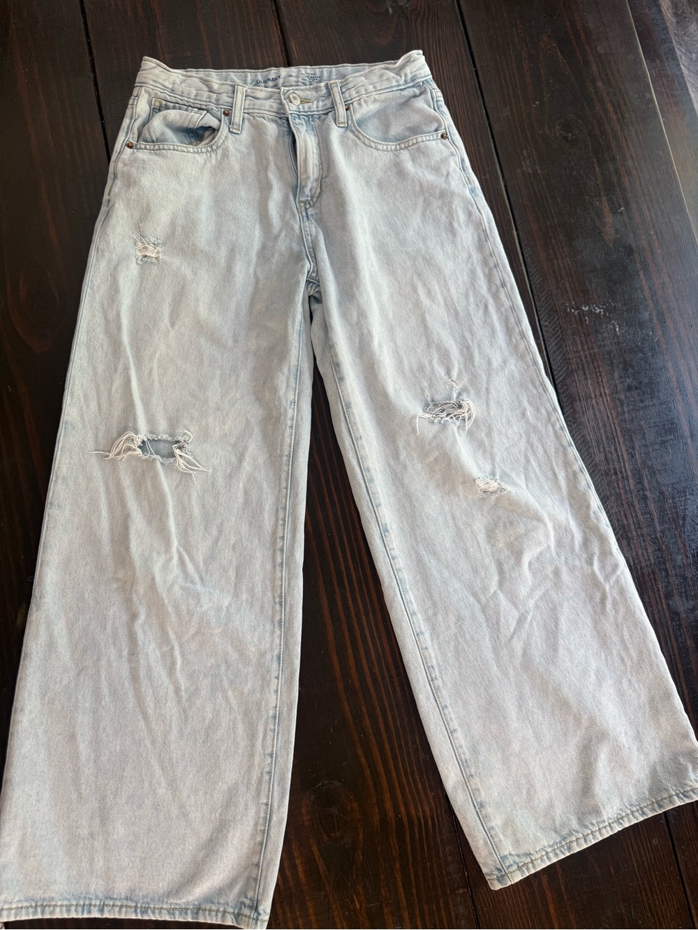 Girls Old Navy Light Blue Distressed Wide-Leg Kids Jeans
